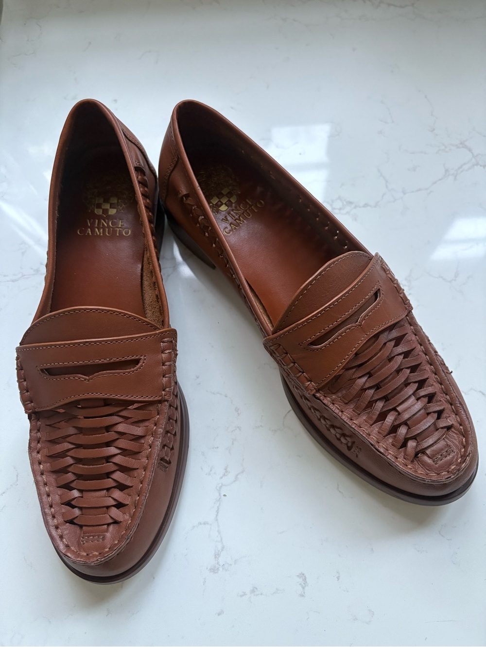 Vince Camuto Calie loafer, Brown Woven Leather Penny Loafer - Picture 3 of 11